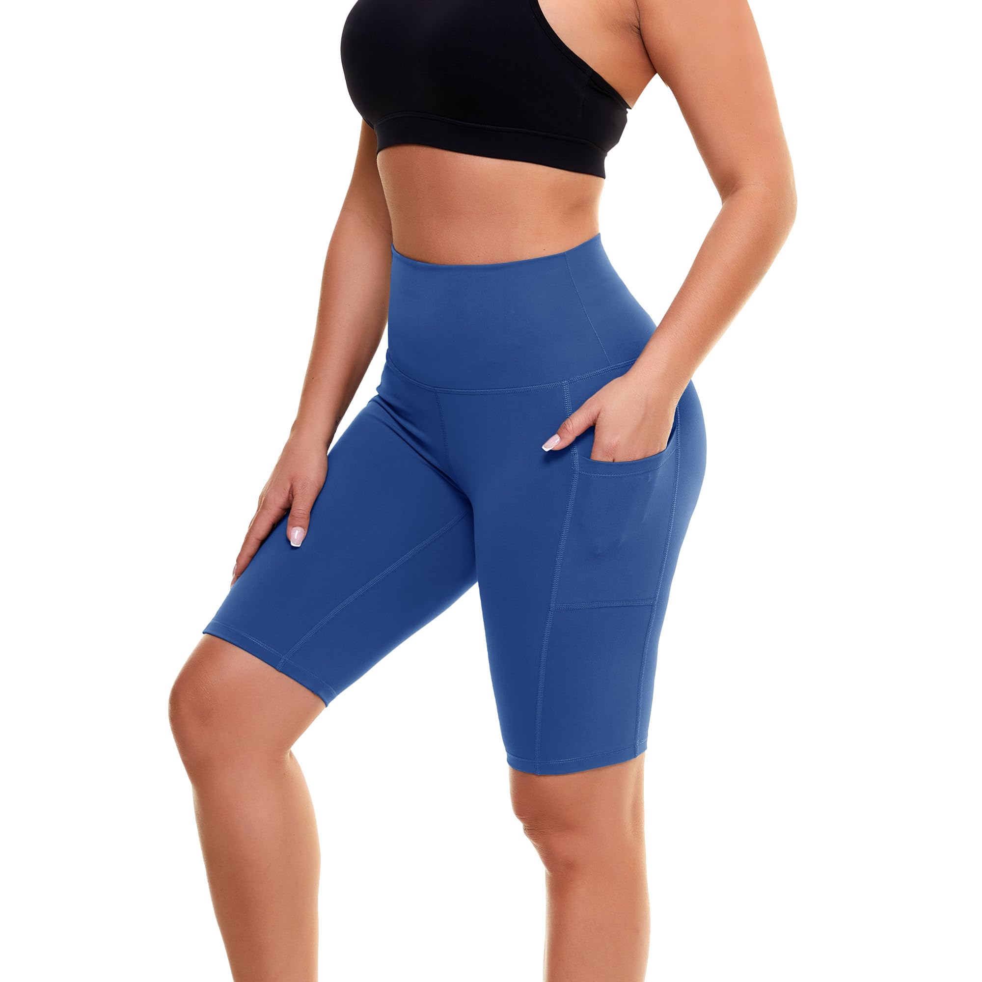 GAYHAY Biker Shorts for Women with Pockets - 8"-5"-3" Booty High Waisted Black Spandex Volleyball Short for Workout Yoga 8 IN Large-X-Large Royal Blue