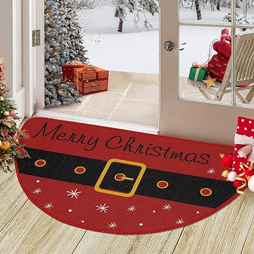 Garvee Christmas Welcome Floor Doormat Half Round Door Mat Indoor Entrance Mat Absorbent Doormats Area Rugs Non-Slip Semi Circle Floor Mats for Home K