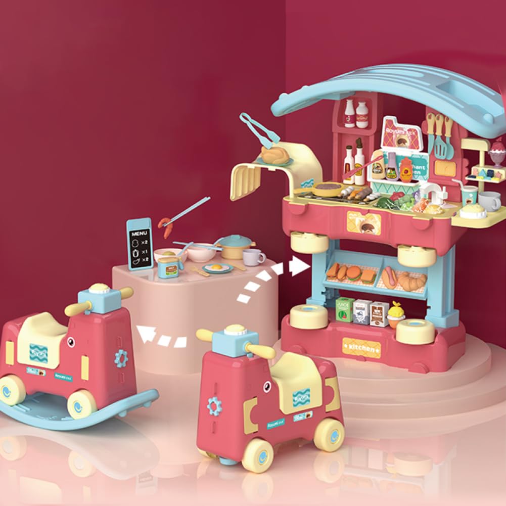 Garvee Kitchen Playset, 3 in 1 Kitchen Pretend Play, 68 PCS Realistic Cooking Accessories, Sounds, Lightnd, Running Water，Ideal Gift for Boys and Girl