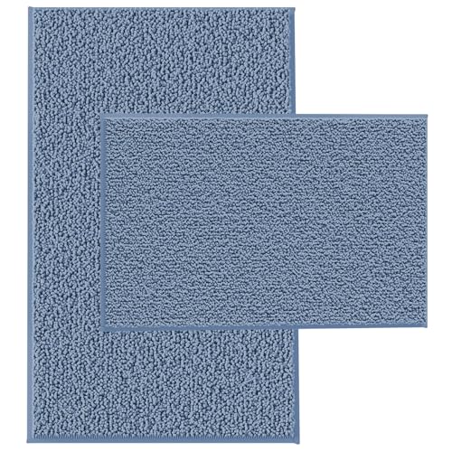 Blue Bathroom Rugs Chenille Bath Mats Set 2 Piece Extra Soft and Absorbent Shaggy Rugs, Machine Wash and Dry, Perfect Plush Bath Mats for Tub, Shower,