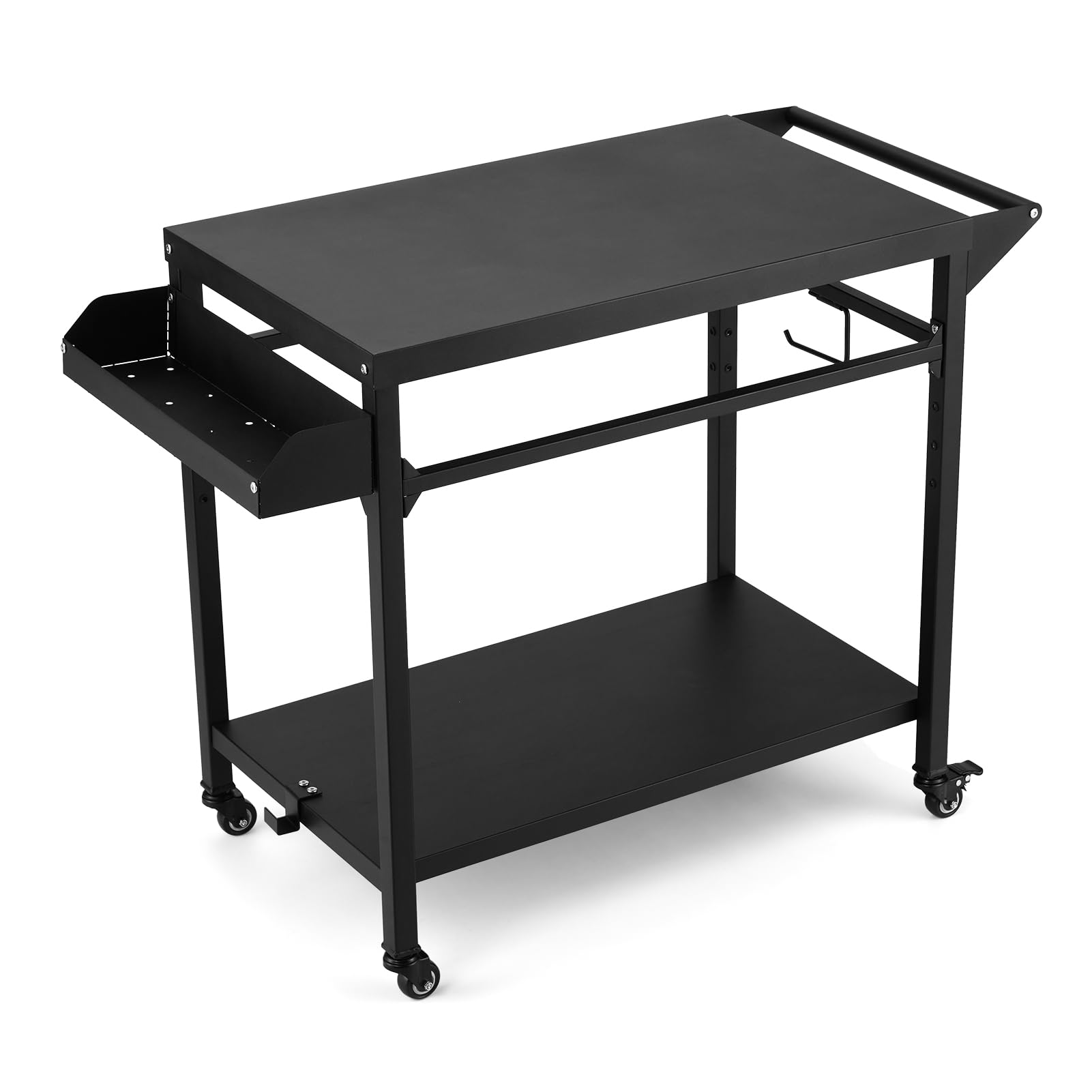 Garvee Outdoor Grill Cart, Pizza Oven Stand Table with Lockable Wheels for Outside Patio, Heavy Duty Movable Outdoor Cooking Prep Table BBQ Smoker Car