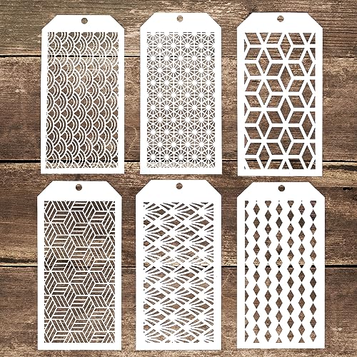 DIY Decorative Stencil Template for Scrapbooking Painting on Wall Furniture Crafts,Set of 6 (Seamlesss Flower #4) (Geometry #1)