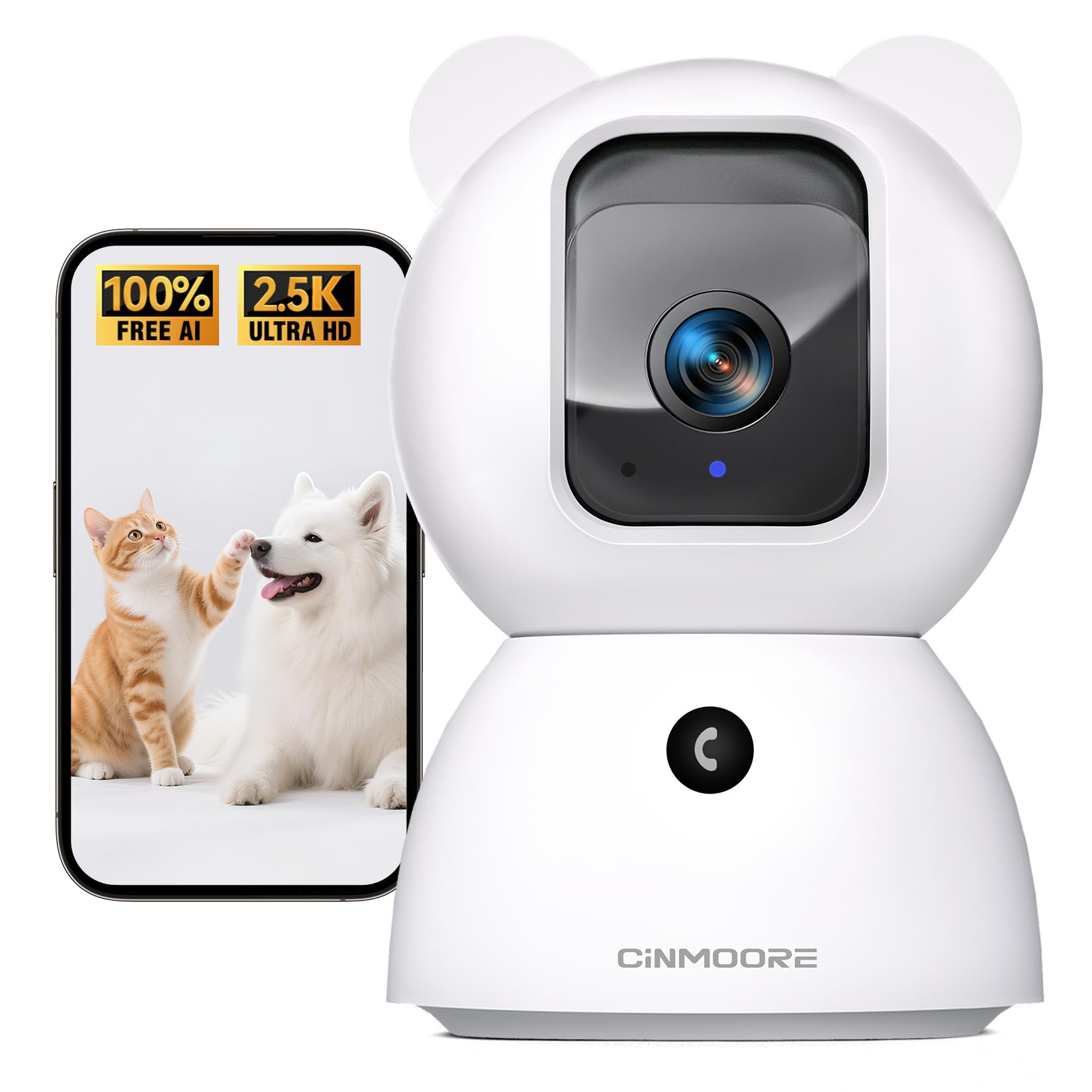 2.5K Security Camera Indoor, Non-Subscription AI Person-Pet-Cry Detection, 4MP Pet-Dog-Cat Camera w-Phone App, Pan Tilt 2.4GHz WiFi Cameras for Home S