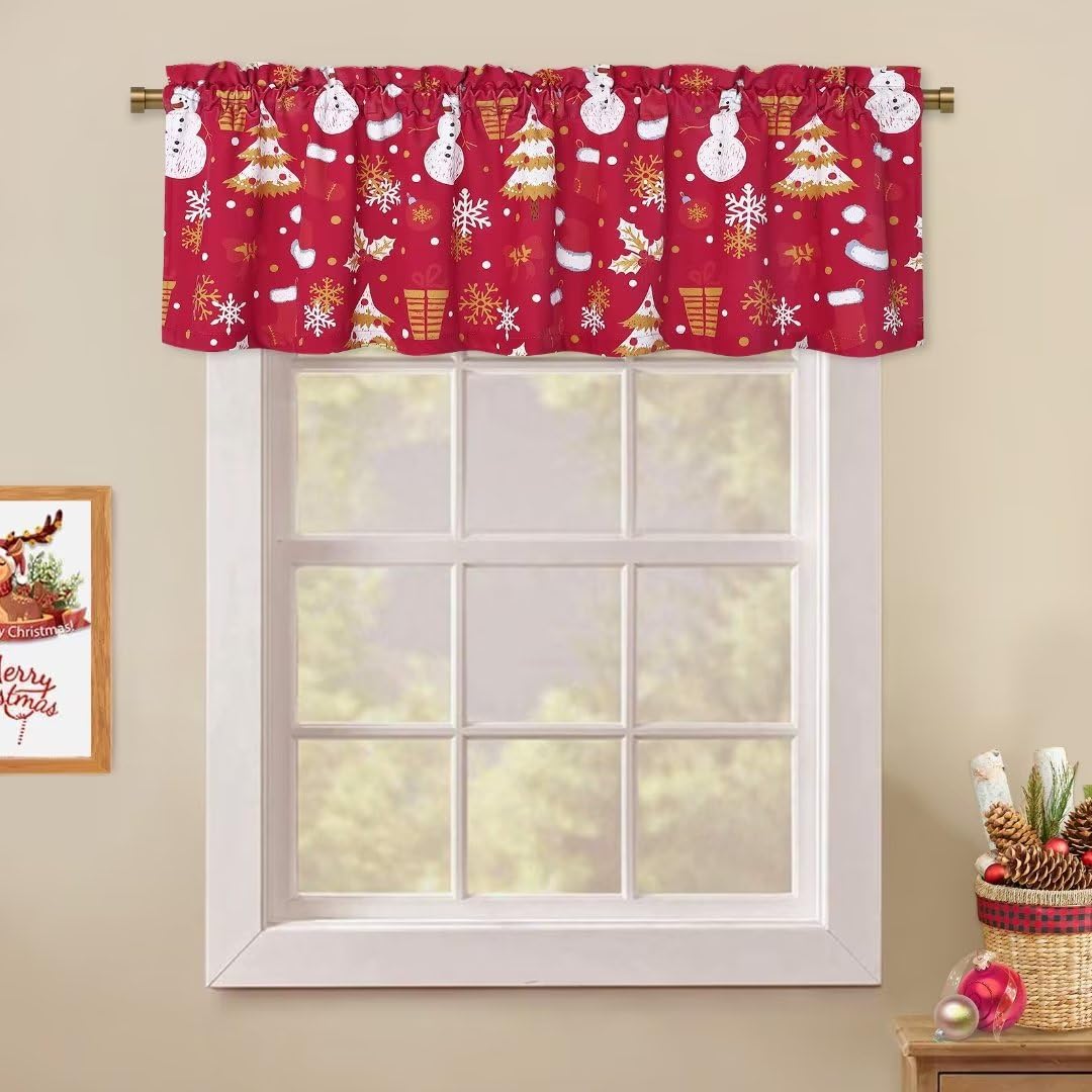 Garvee Christmas Velvet Valance Curtains 1 Pack Falling Snowflake and Xmas Socks Kitchen Valance for Window Rod Pocket Design Cafe Valance for Living 