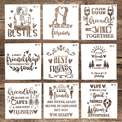 DIY Decorative Reusable Letter Stencil Template for Crafts Scrabooking Painting on Cake,Cookie,Wood,Canvas,Floor,Wall (5.9 x 5.9 Inch), Set of 9 (Best