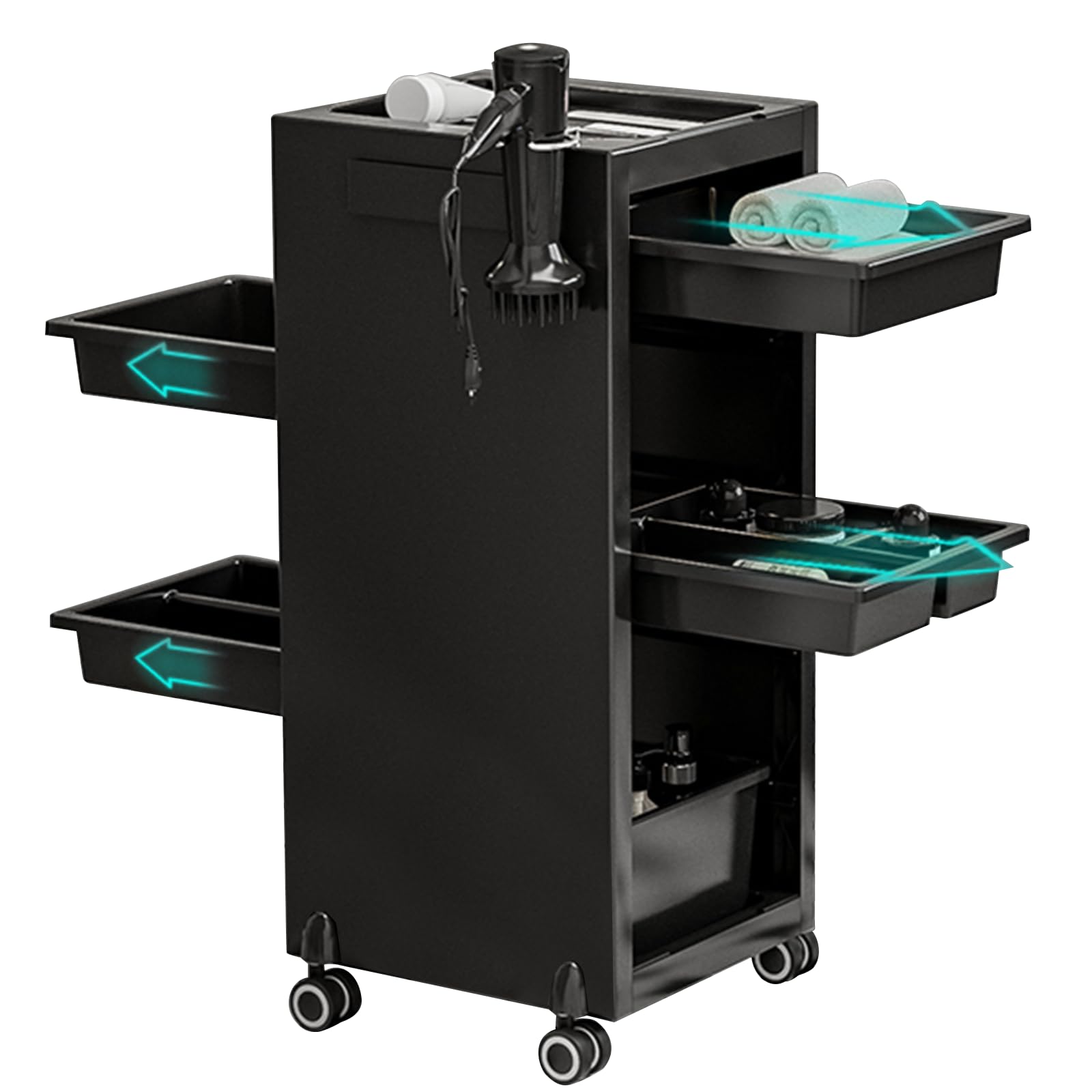 Garvee Salon Trolley Cart, Hair Salon Station Equipment, SPA Salon Tray Hair Cart 4 Drawers & 2 Storage Baskets, Salon Tool Storage Trolley Rolling Ca