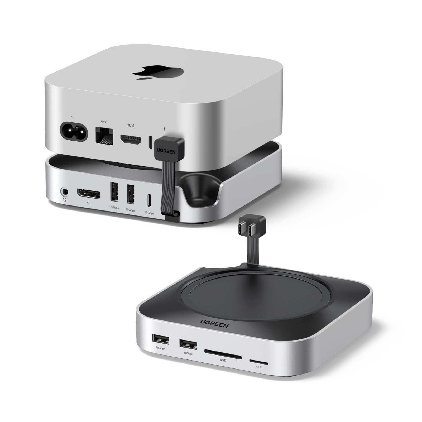 UGREEN Mac mini M4 Dock and Stand DP Hub for Mac mini M4 and M4 Pro 2024 with M.2 NVMe SSD Enclosure, 4K144Hz DP,10G USB A-C, SD-TF, Audio