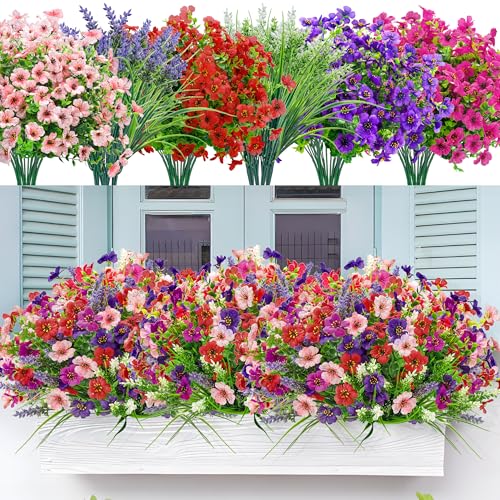 Der Rose 24 Bundles Artificial Flowers for Outdoor Fake Flowers Plants UV Resistant for Home Garden Porch Window Wedding Decor