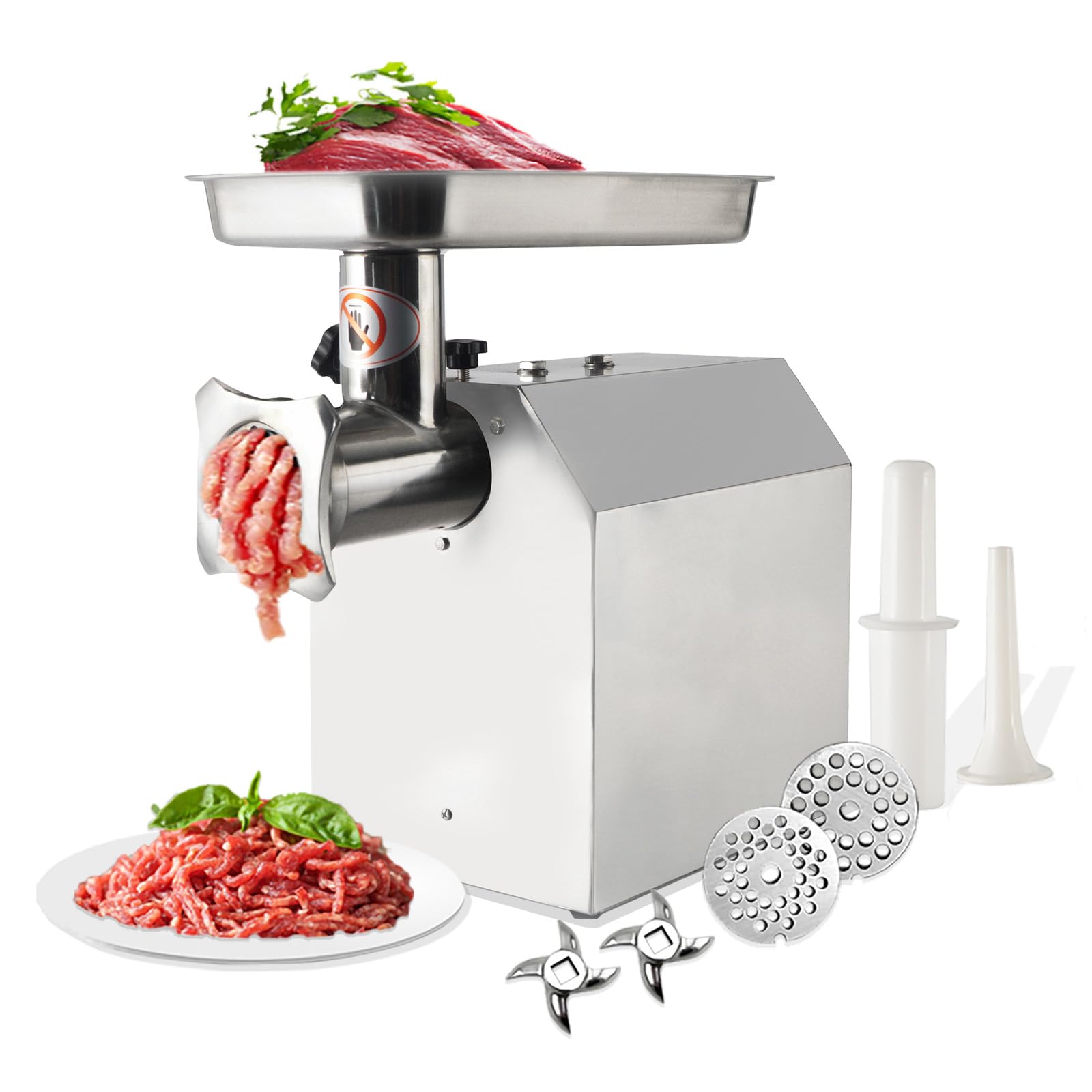GARVEE 1100W Commercial Meat Grinder - Heavy-Duty Electric Grinder & Sausage Stuffer, 397 lbs-hr Capacity, 2 Blades, 6mm-8mm Plates for Home & Busines