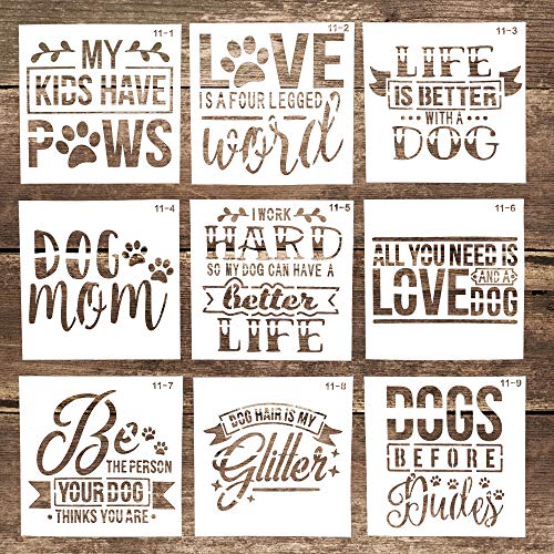 DIY Decorative Reusable Letter Stencil Template for Crafts Scrabooking Painting on Cake,Cookie,Wood,Canvas,Floor,Wall (5.9 x 5.9 Inch), Set of 9 (Dog)