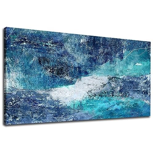 NINEASO Blue Abstract Canvas Wall Art - Turbulent Abstract Ocean Picture Blue Green Teal Wall Decor Roaring Waves Canvas Painting Abstract Prints Artw