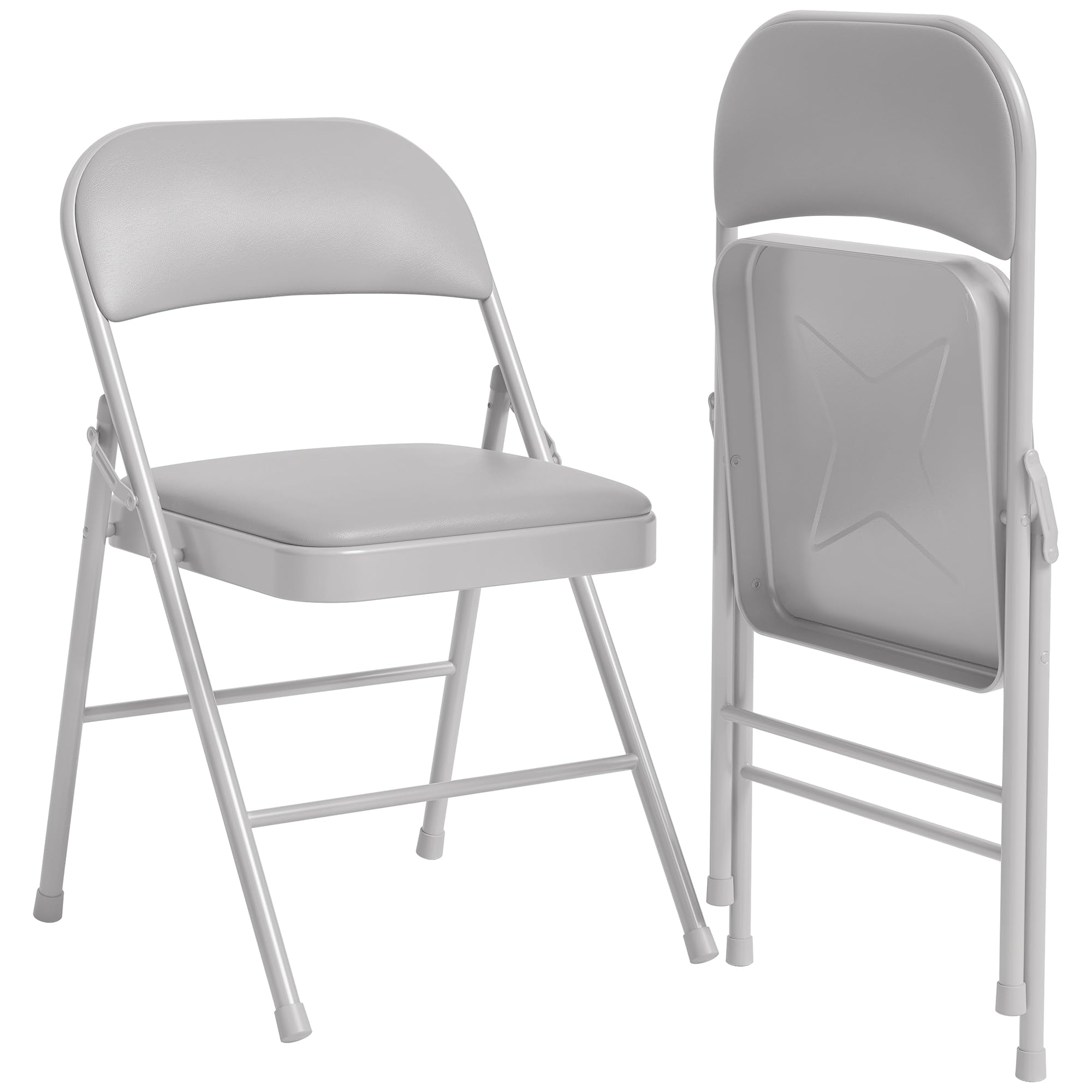 Garvee Folding Chairs 2 Pack with Padded Cushion and Back, Metal Frame, 350 lbs Capacity, Foldable, Portable, Indoor-Outdoor, Grey