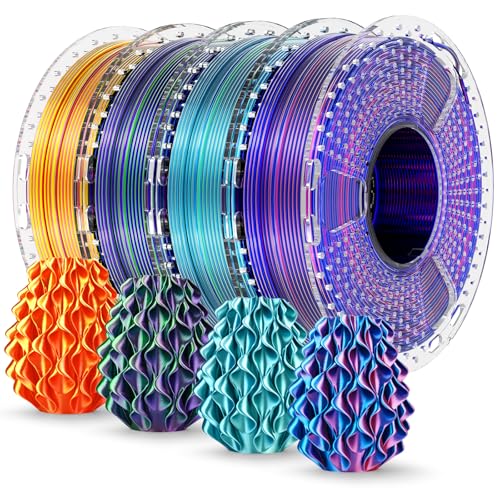 SUNLU Silk PLA+ Filament 1.75mm Multicolor 250gx4, Silky Glossy PLA Plus 3D Printer Filament Bundle, Red Gold+Blue Green+Red Blue+Green Purple C-silkp