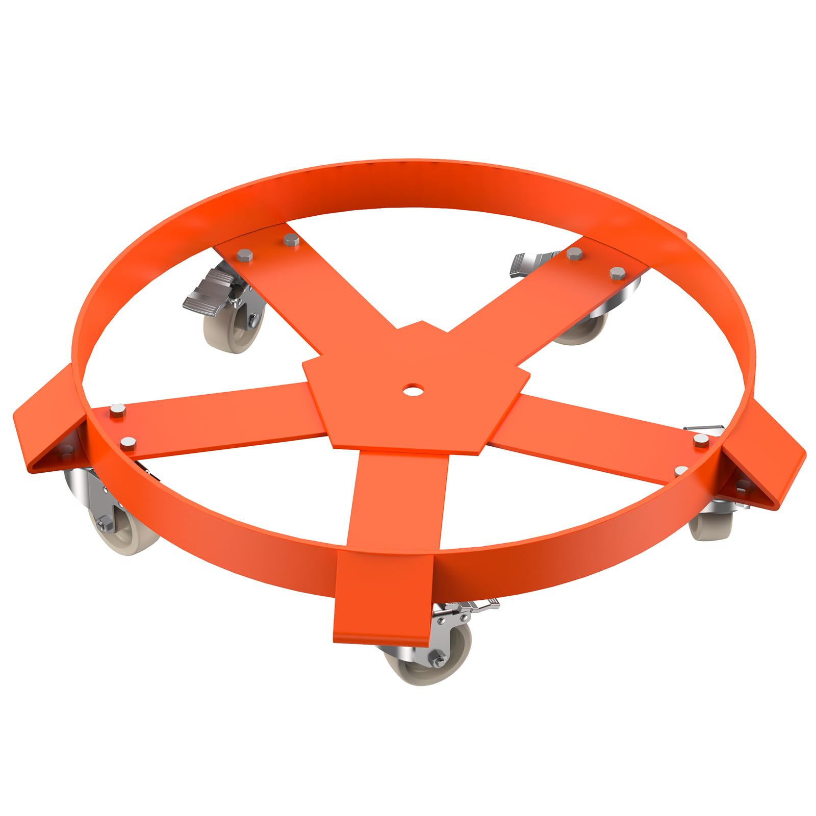 Garvee 1250Lbs Capacity Drum Dolly, 55 Gallon Barrel Dolly with 5 Caster Wheels, Trash Can Dolly Non-Tipping Hand, Steel Frame Dolly Orange