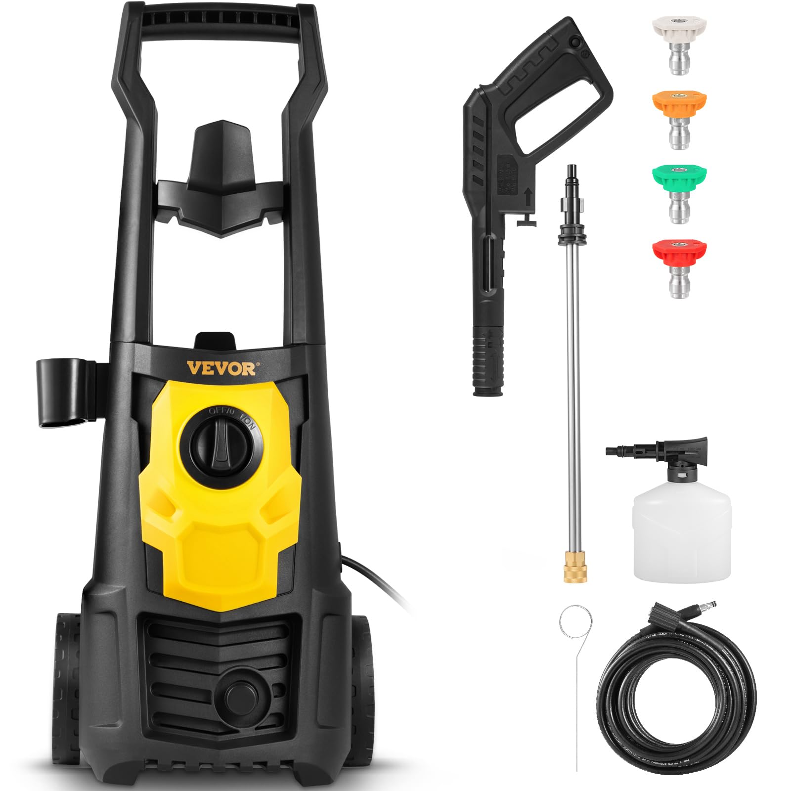 VEVOR Electric Power Washer, 2000 PSI, Max 1.65 GPM Pressure Washer w- 30 ft Hose & Reel, 5 Quick Connect Nozzles, Foam Cannon, Portable to Clean Pati