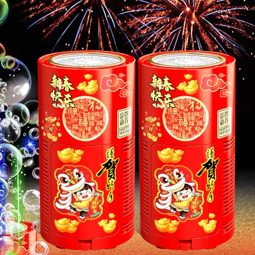 Fireworks Bubble Machine (2PCS 20 Holes), Automatic Fireworks Bubble Maker with Lights and Closeable Sound for Kids, Chinese New Year, Christmas, Part