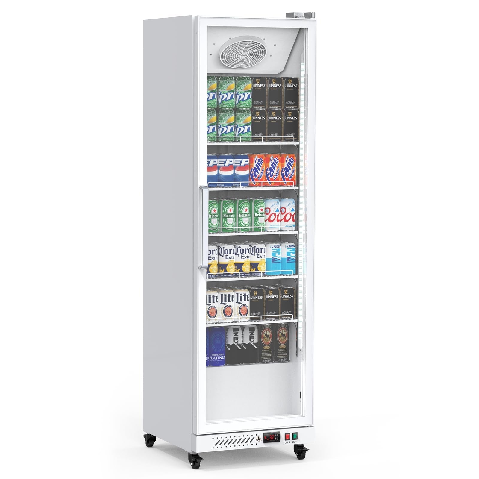 Garvee Commercial Display Refrigerator, 12.4 Cu.Ft Beverage Cooler, LED Light, Adjustable Shelves, Glass Door, Auto-Defrost, 360° Air-Cooling, Suitabl