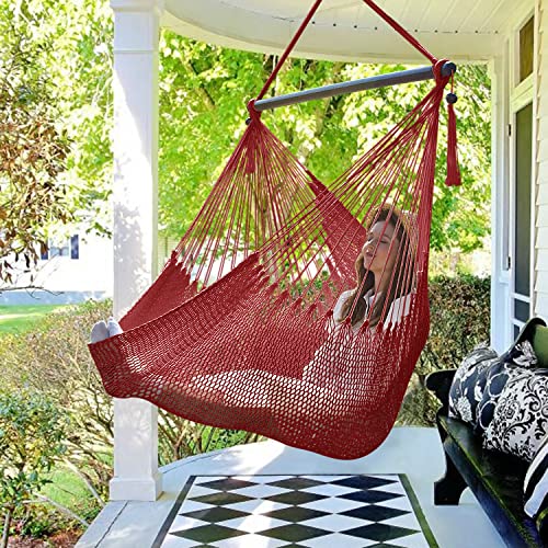 Bathonly Large Hammock Chair with Spreader Bar, Caribbean Hammock Swing Chair, XL Hammock Chair Outdoor Indoor, 330 LBS Weight Capacity, Red