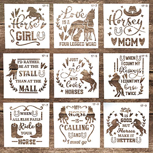 DIY Decorative Reusable Letter Stencil Template for Crafts Scrabooking Painting on Cake,Cookie,Wood,Canvas,Floor,Wall (5.9 x 5.9 Inch), Set of 9 (Hors