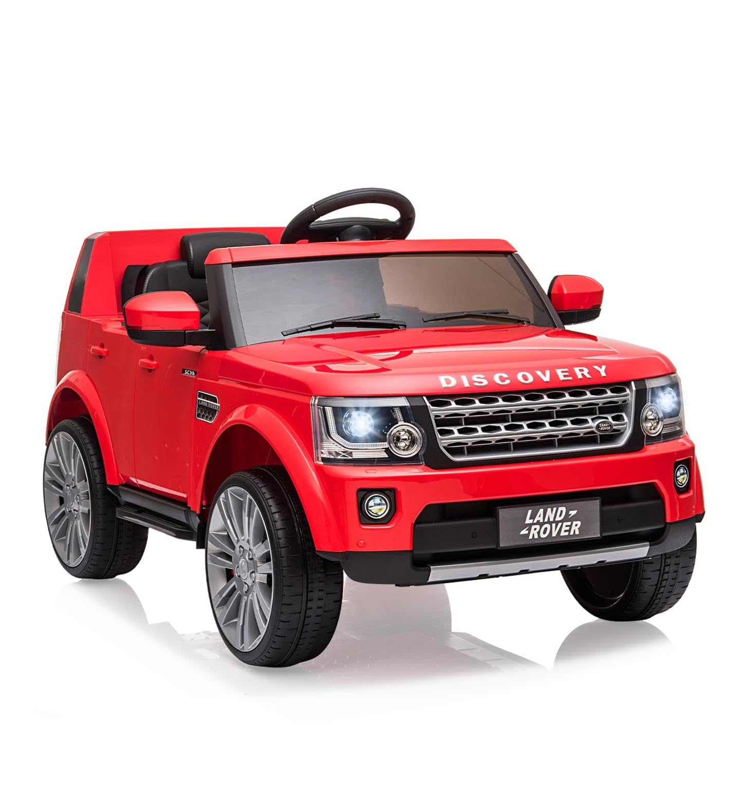 Garvee Licensed Land Rover Ride-On Car, 12V Electric, Remote & Manual Control, Music & LED Lights, Safe Spring Suspension, Adjustable Seat, Red, Ages 