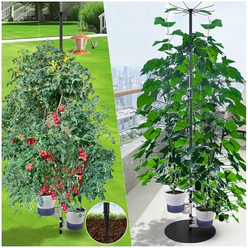 Tall Metal Plant Stand Outdoor-Indoor 72",Large Patio Plant Stand with Self-Watering Planter Pot & Hooks for Balcony,DIY Hydroponics Growing System To