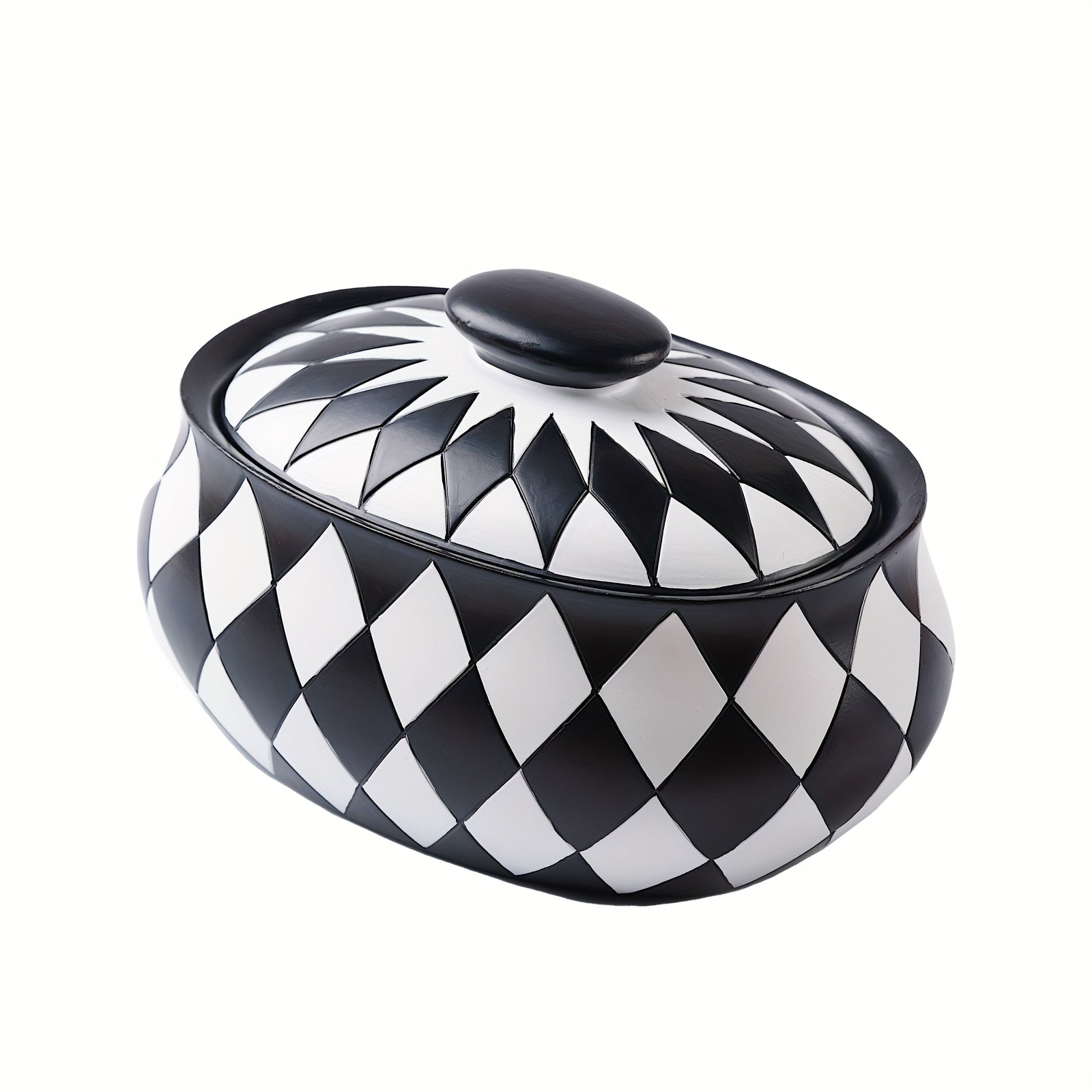 TEMU Elegant Black And White Jewelry Box With Lid - Decorative Storage Case With Hinged Lid, Glossy Resin Construction, Golden- Accent - Oval Jewelry