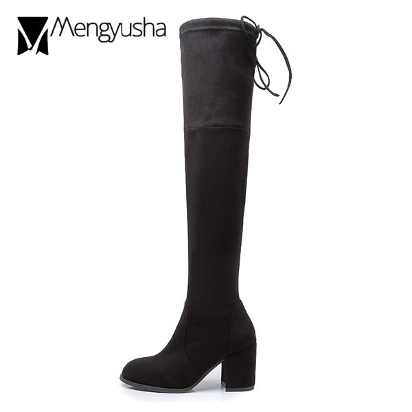 over Genuine leather the knee botines mujer 2018 winter thick high heels ladies lace up boots women botas 8300