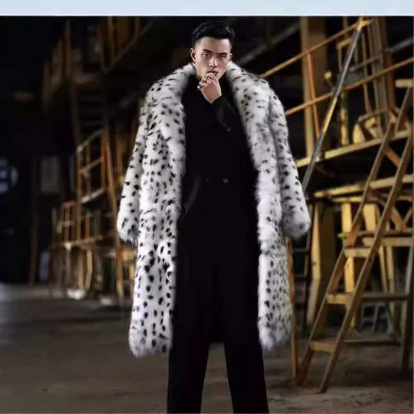 2024 New Leopard Print Mens Long Suit Collar Imitation Fox Fur Grass Coat Trendy Winter Warm Windbreaker Designer Coat Womens Coat Autumn Dr