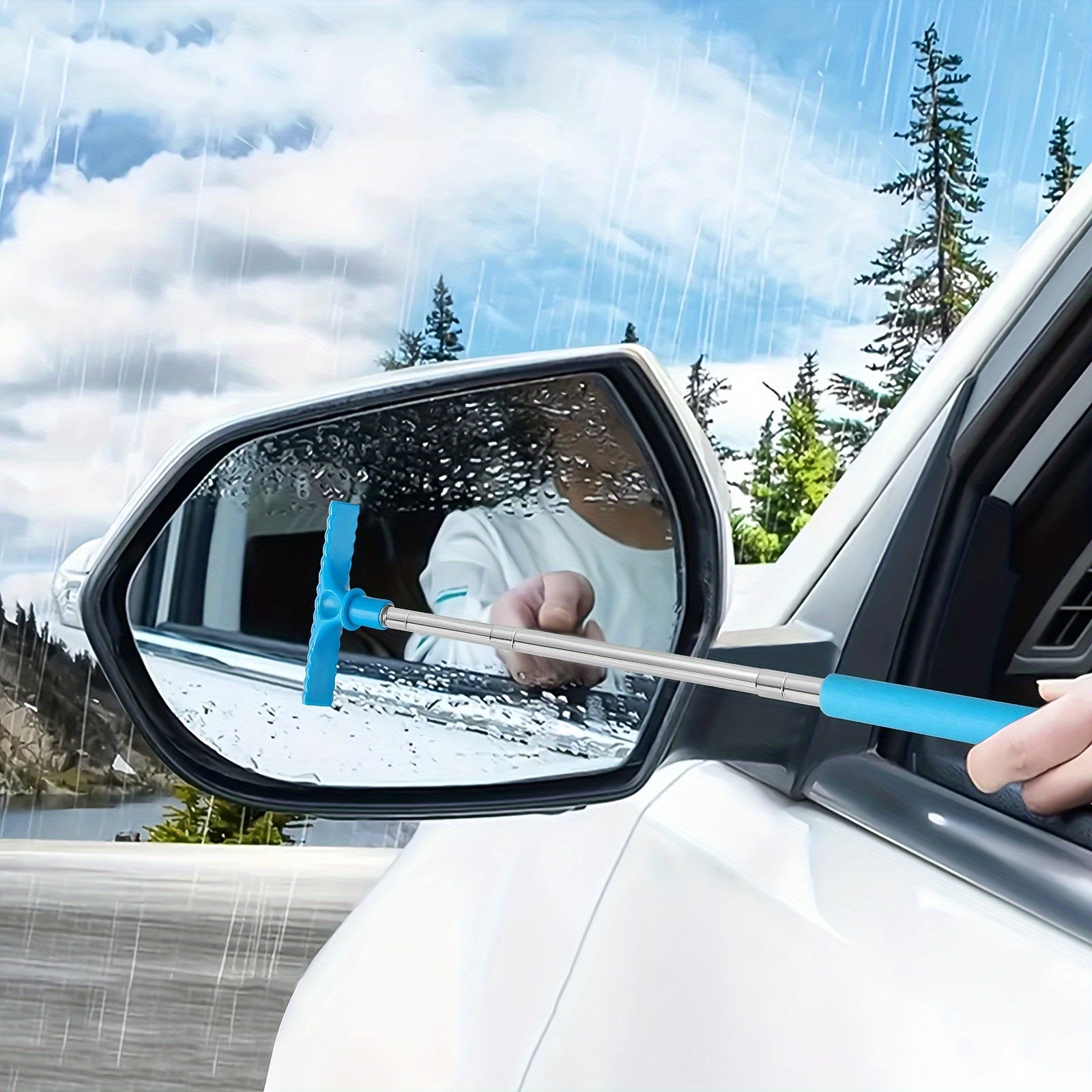 TEMU 1 Retractable Car Window Cleaning Sponge And Brush - Portable Manual Water Scraper, Suitable For Rearview Mirror, Non-electric With Ergonomic