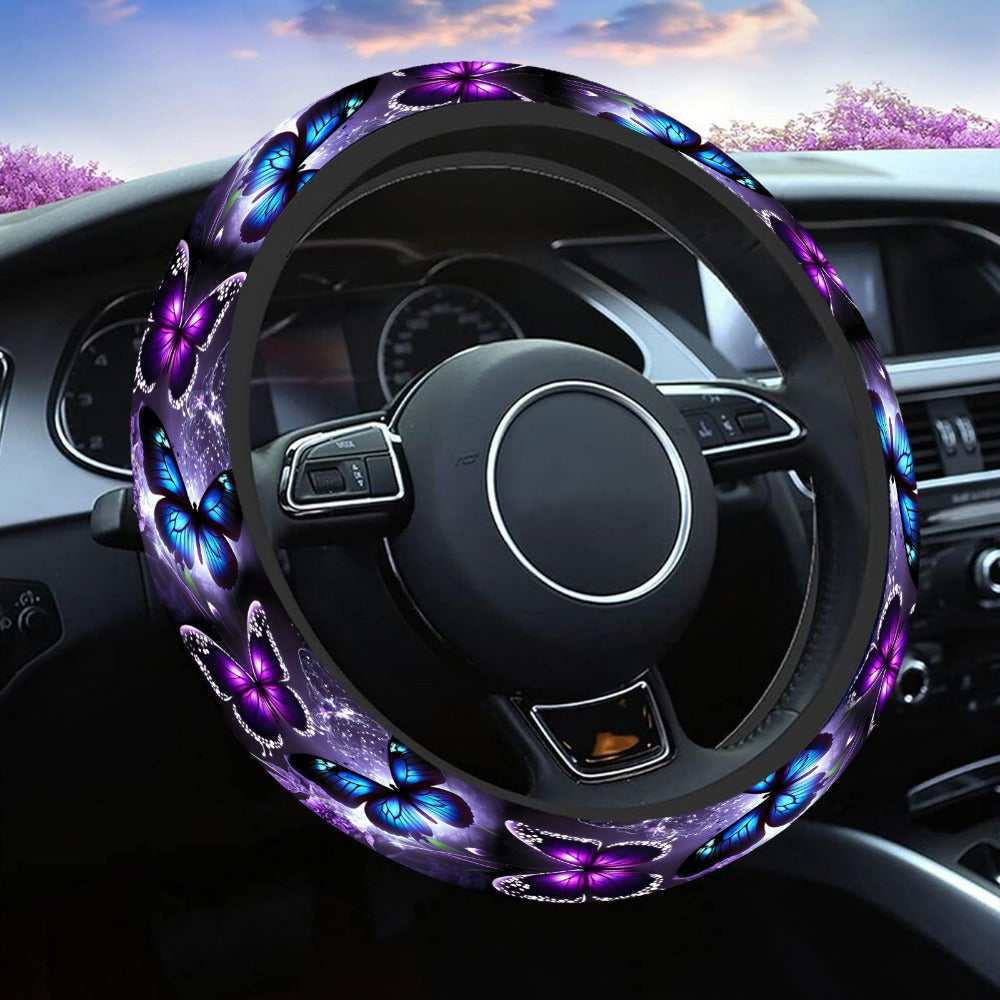 TEMU 1pc Purple Print Steering Wheel Covers Anti Slip Car Accessories Steering Wheel Protector Universal 15 Inch For Cars Suv Vehicle Truck, Enhance