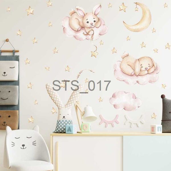 Other Decorative Stickers Cartoon Bunny Good Night Wall Stickers For Kids Rooms Clouds Moon Stars Children Bedroom Decoration Nursery Decals