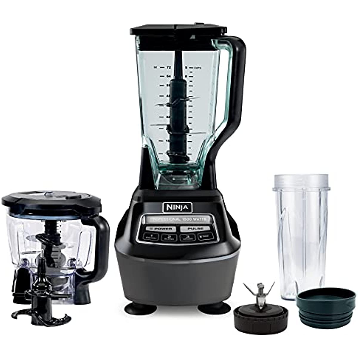 Ninja BL770AMZ Mega Kitchen System, 72 oz. Pitcher, 8-Cup Food Processor, 16 oz. Single Serve Cup, 1500-Watt, Black Juicers