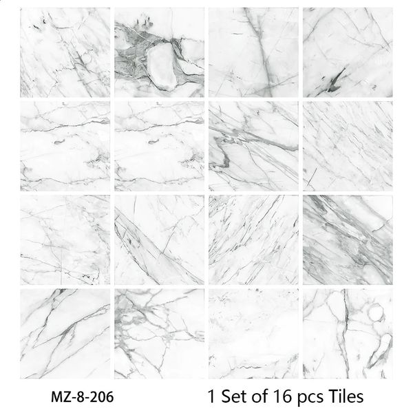 19 Styles White Marble Tiles Sticker Kitchen Backsplash Wardrobe Bathroom Waterproof Peel Stick Bright Film Art Wall Decals 240727