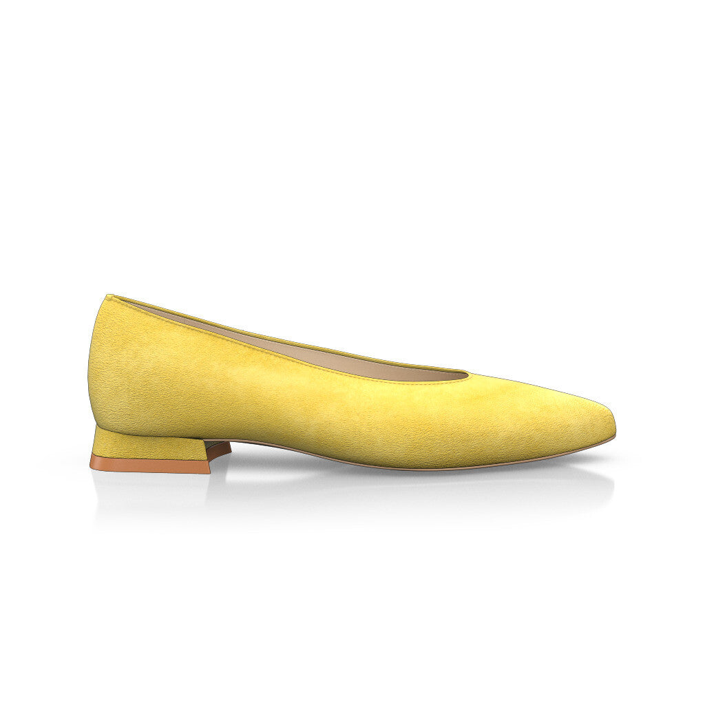 Ballerines pointues Chaussures plates Femme Faites main en Italie en Daim Jaune - Sur Mesure, Petit, Enfiler - GIROTTI