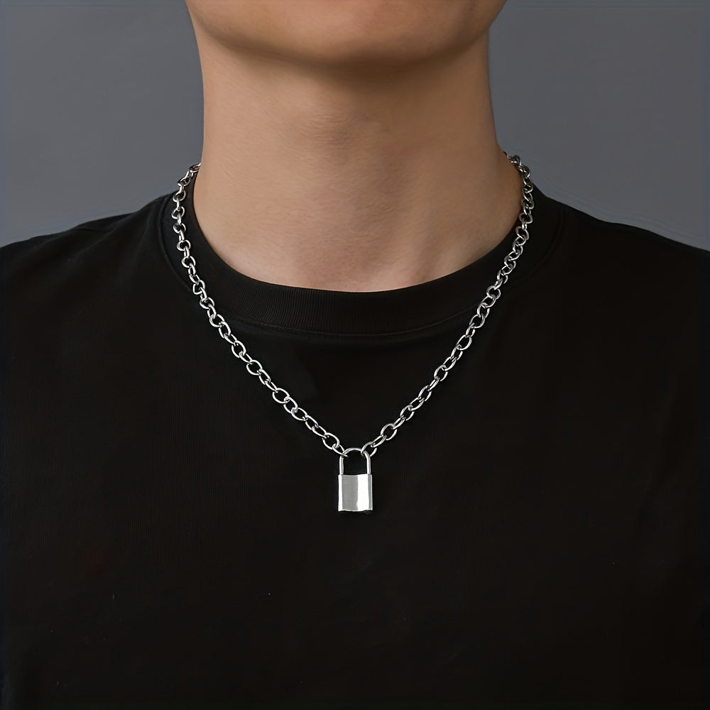 TEMU 1pc Fashionable And Cool Necklace, Unique Lock Style Pendant, Trendy And Cool Jewelry For Men
