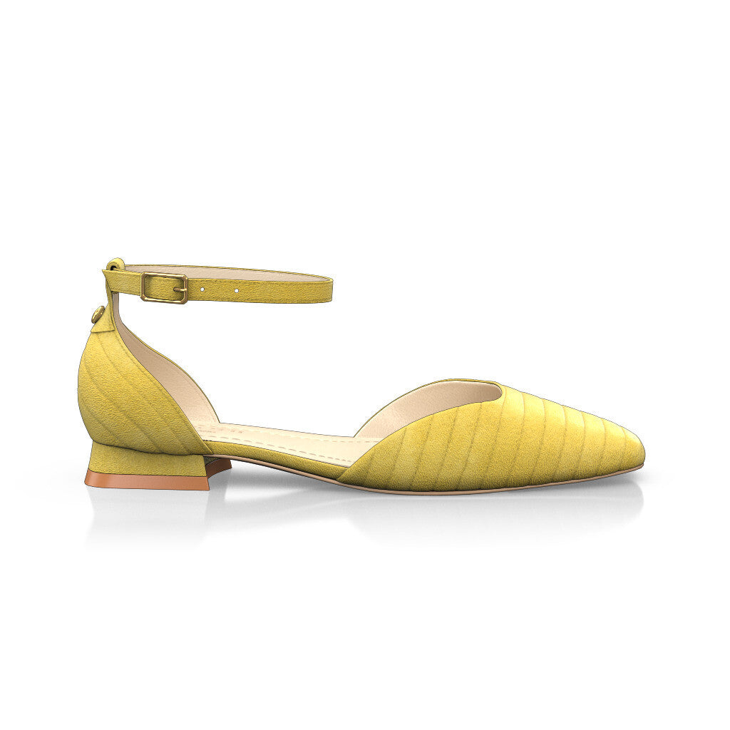 Sandales plates à bout fermé et bride cheville Femme Faites main en Italie en Daim Jaune - Sur Mesure, Petit, Boucles - GIROTTI 63859