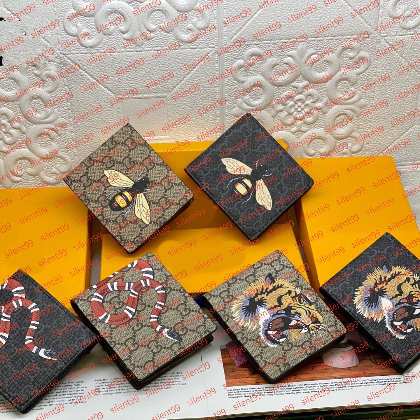 Men Animal Designers Fashion Short Wallet Leather Black Snake Tiger Bee Women Luxury Purse Card Holders With Gift Box Top Quality AA