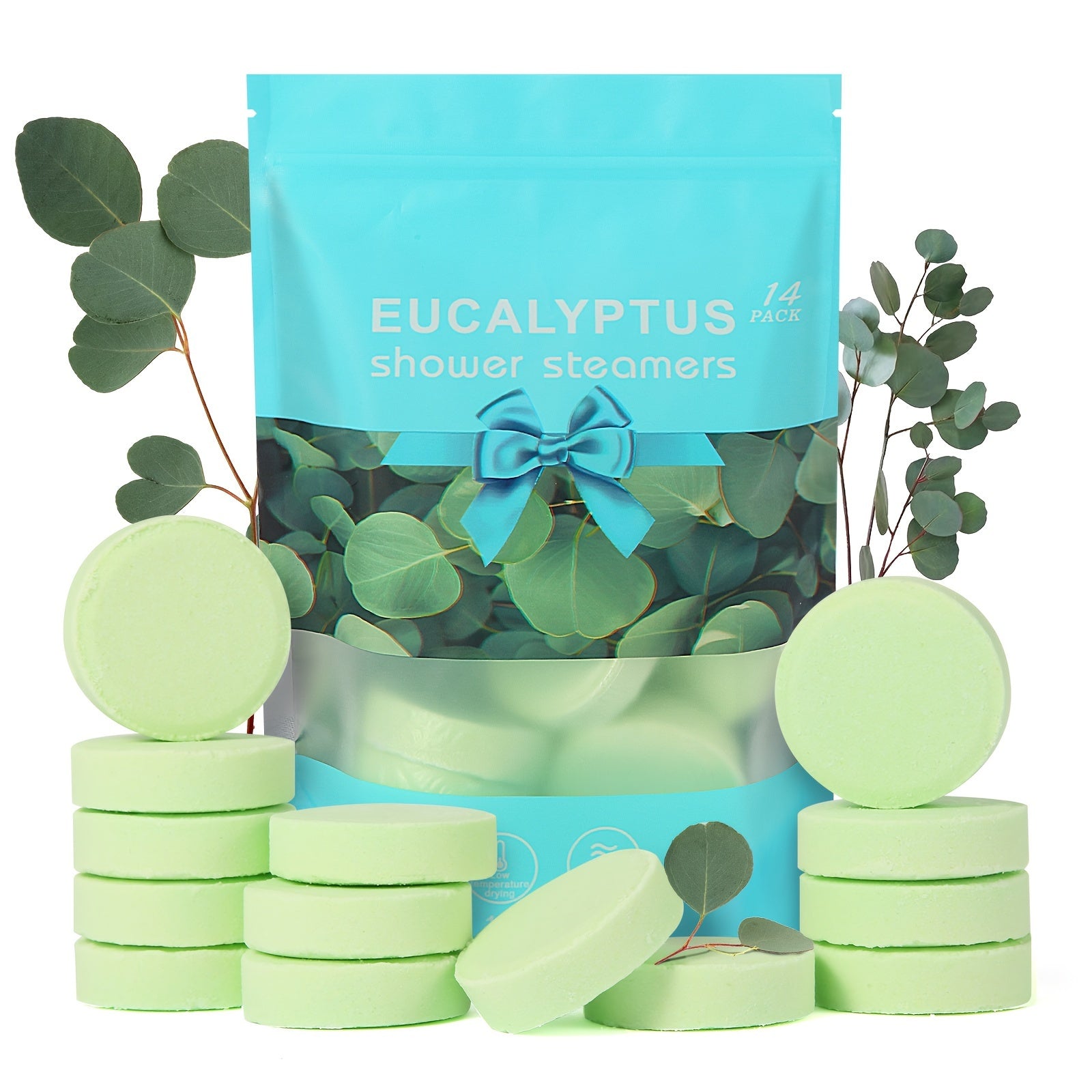 TEMU 14pcs Eucalyptus Shower Steamers - Essential Oil Infused Bath Salt Balls, Ideal For Normal Light, Fresh Eucalyptus Scent - Perfect Christmas &