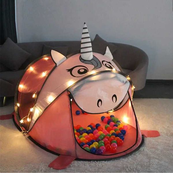 Portable Play Kids Tent Animal Unicorn dinosaur tent with LED light Children Indoor Outdoor Ocean Ball game tent Castle House X250210