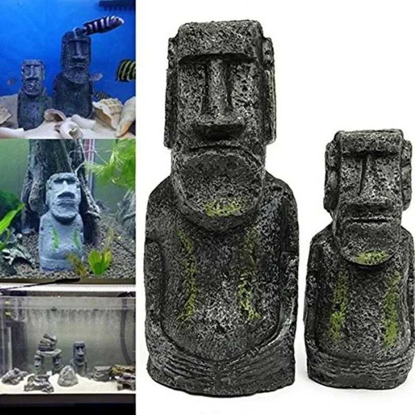 Resin Artificial Aquarium Easter Island Statue Decoration Underwater Landscaping Craft Ornaments For Fish Tank Decoration W241228