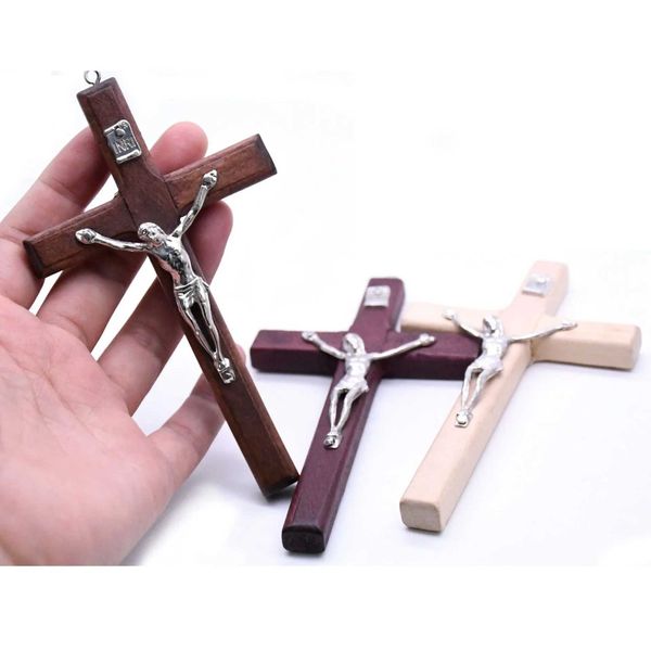 Wooden Cross Zinc Alloy Jesus Catholic Church Ornaments Wall Mounted es Christian Memorial Necklace PendantXJ241228