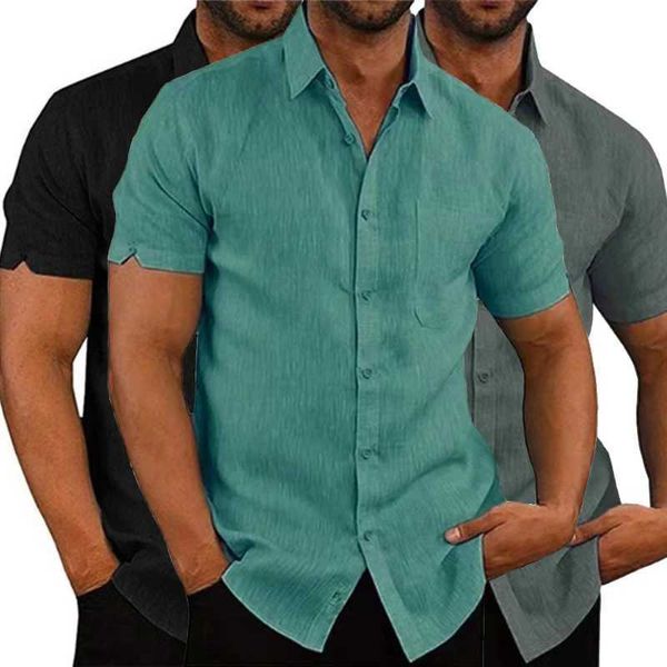 Men&#039;s Casual Shirts Summer Cotton Linen Shirts For Men Casual Short Sleeved Shirts Blouses Solid Turn-Down Collar Formal Beach Shirts M
