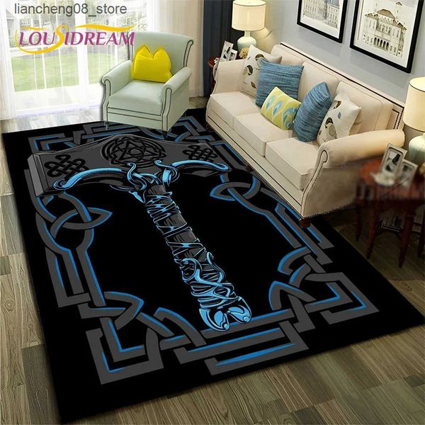 Carpets Nordic Viking Odin Valhalla Valknut Carpet Rug for Bedroom Living Room Home Sofa DecorationChildren Game Large Decor Floor Mat L2409
