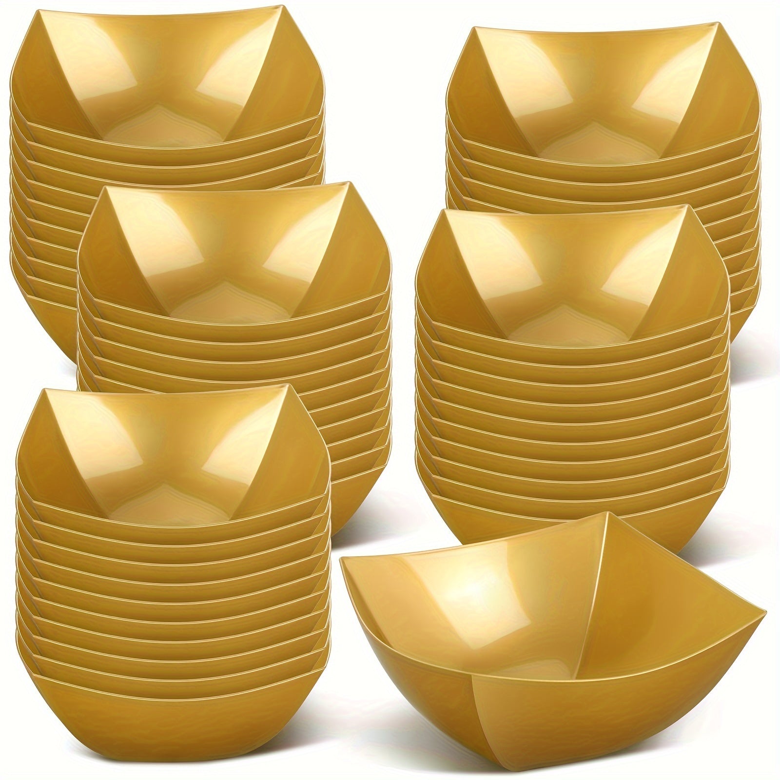 TEMU 50-pack Golden Plastic Serving Bowls - Disposable, Square Salad Snack Containers For Party, Buffet, Taco, Candy Bars, Fruits - Outdoor Safe