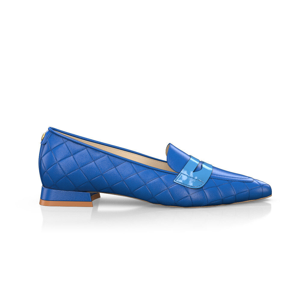 Chaussures plates pointues Femme Faites main en Italie en Cuir Bleu Royal - Sur Mesure, Petit, Perles, Enfiler - GIROTTI