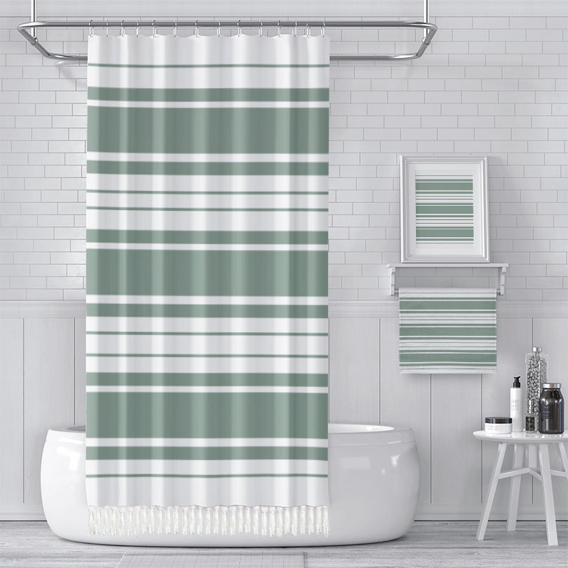 YL-37314 New Arrival Modern Simple Striped Tassel Shower Curtain Bathroom Toilet Partition Screening Curtain