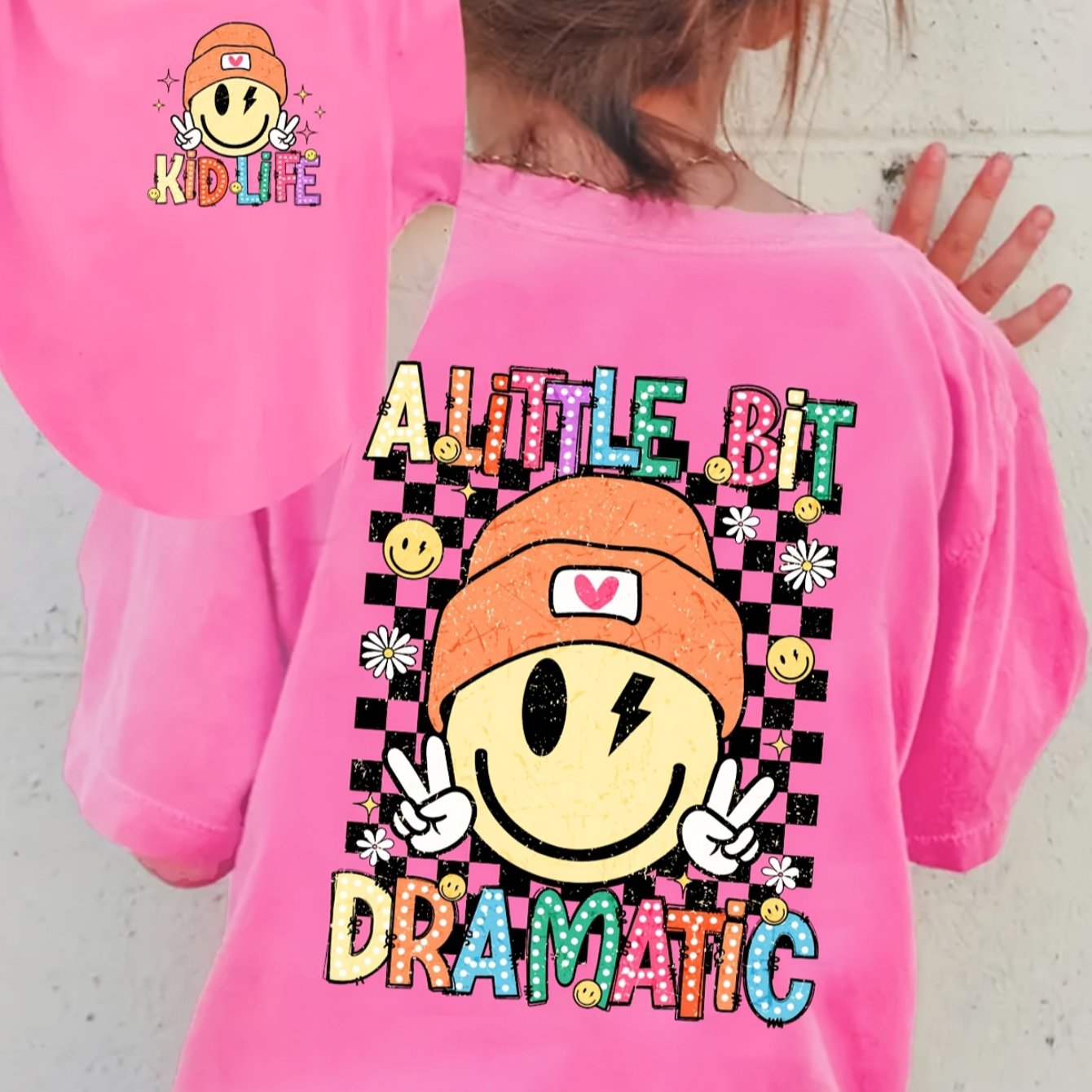 TEMU Girls "a Dramatic" Print Double-side Print 100% Cotton Short Sleeve T-shirt, Comfy Casual Tees For Girls Summer