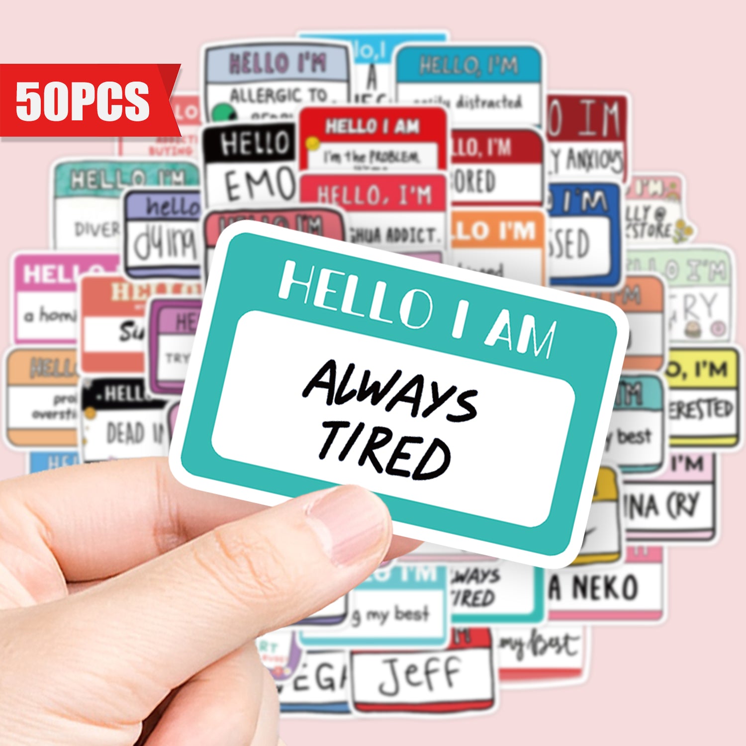 TEMU 50pcs Funny Label Stickers - "hello I'm Vegan" & Humorous Personality Decals, Waterproof Vinyl Reusable Semi-matte Aesthetic Stickers For