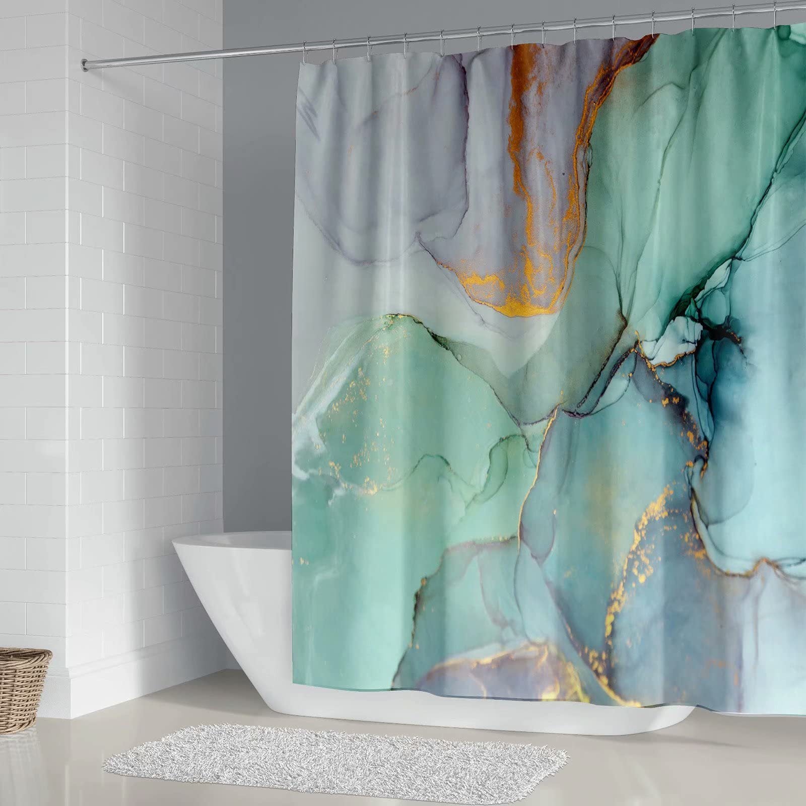 YL-36953 Manufacturer Spot Digital Printed Fabric Shower Curtain Waterproof Thickened Bathroom Partition Curtain with Hook