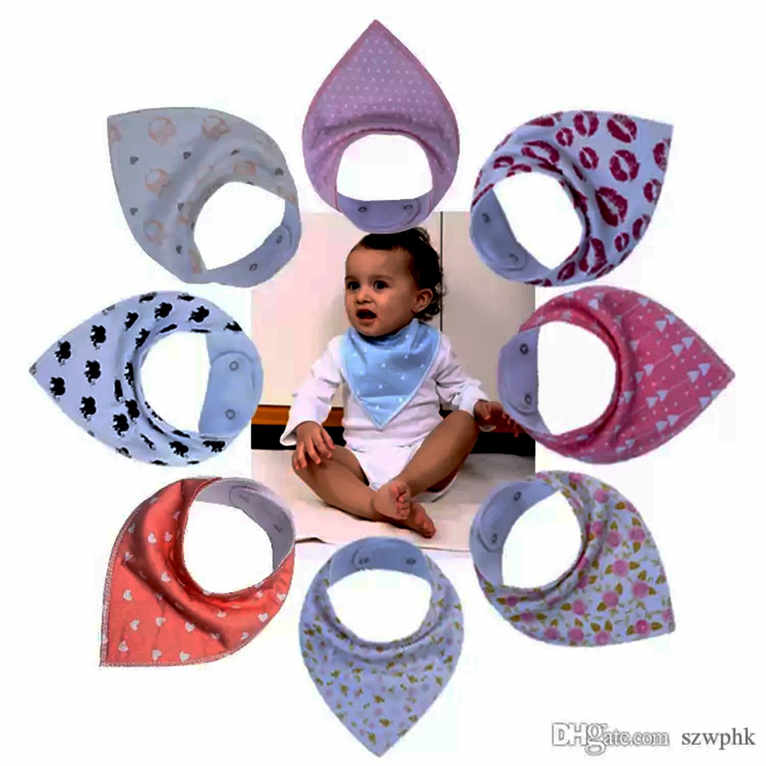 Reusable Washable Cotton Baby Bandana Drool Burp Cloth Print Arrow Wave Triangle Adjustable Baby Meal Infant Bibs